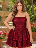Sequined Halter Flare Mini Dress-Plus Size 