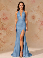 Satin Prom Dress with Halter Neck 
