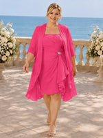 Ruched Chiffon Two-Piece Dress Set-Plus Size 