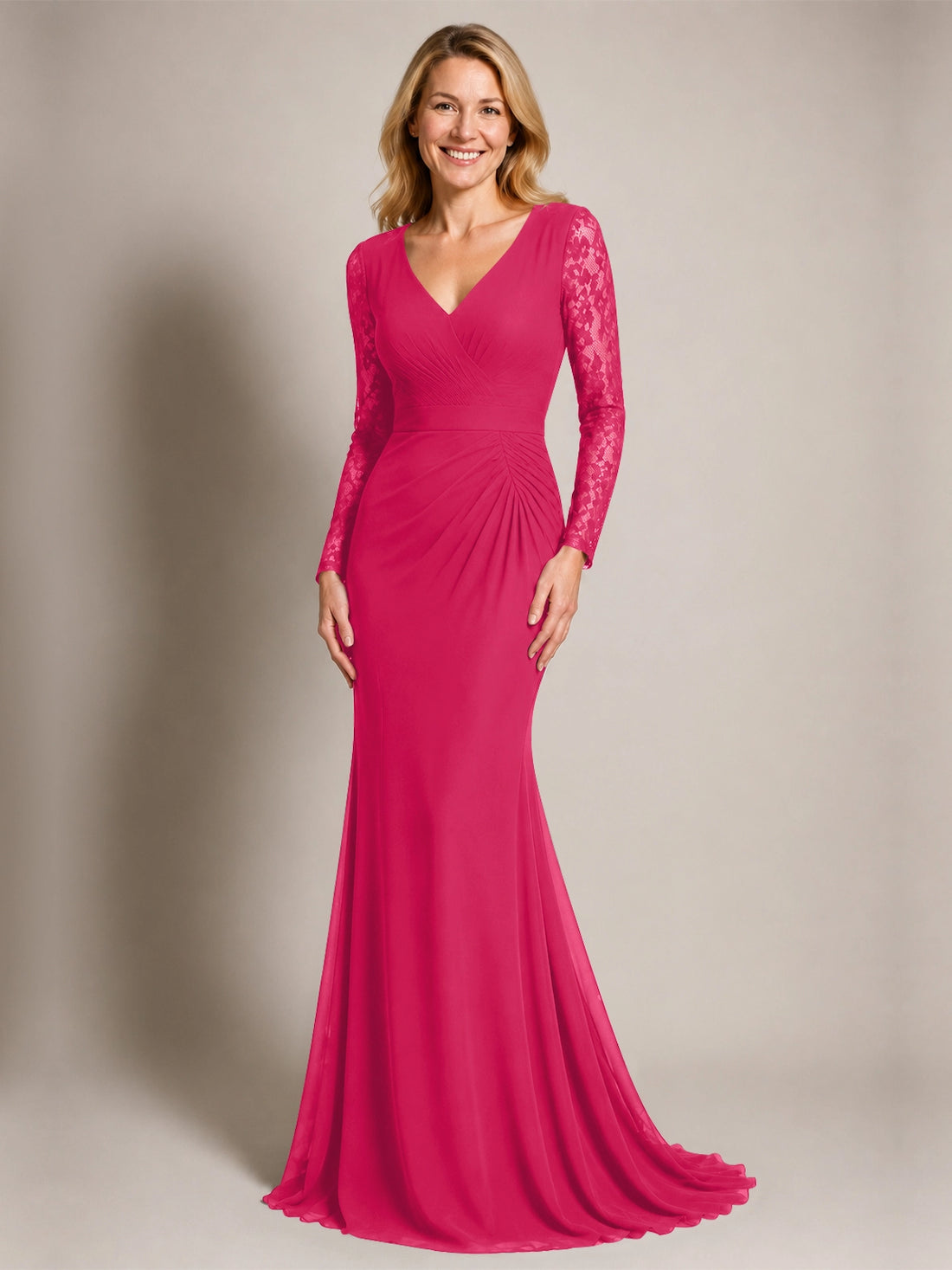 Mermaid Mother of the Bride Dress with Long Lace Sleeves 