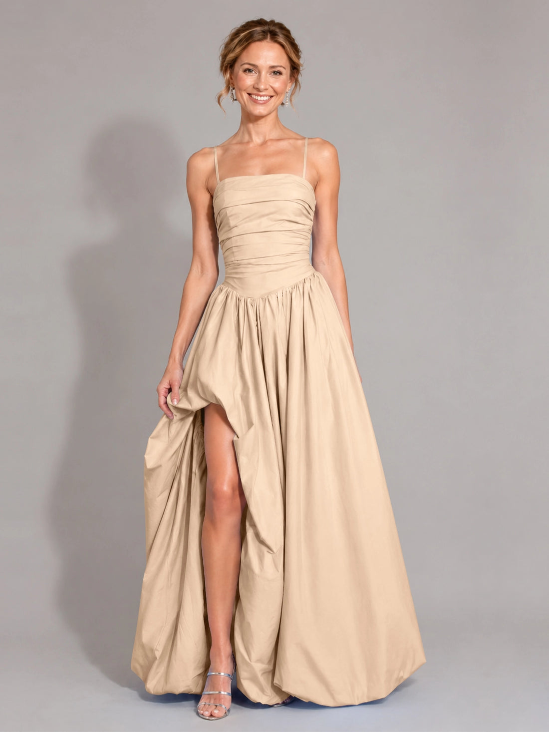 Iridescent Taffeta Prom Dress with High Slit 