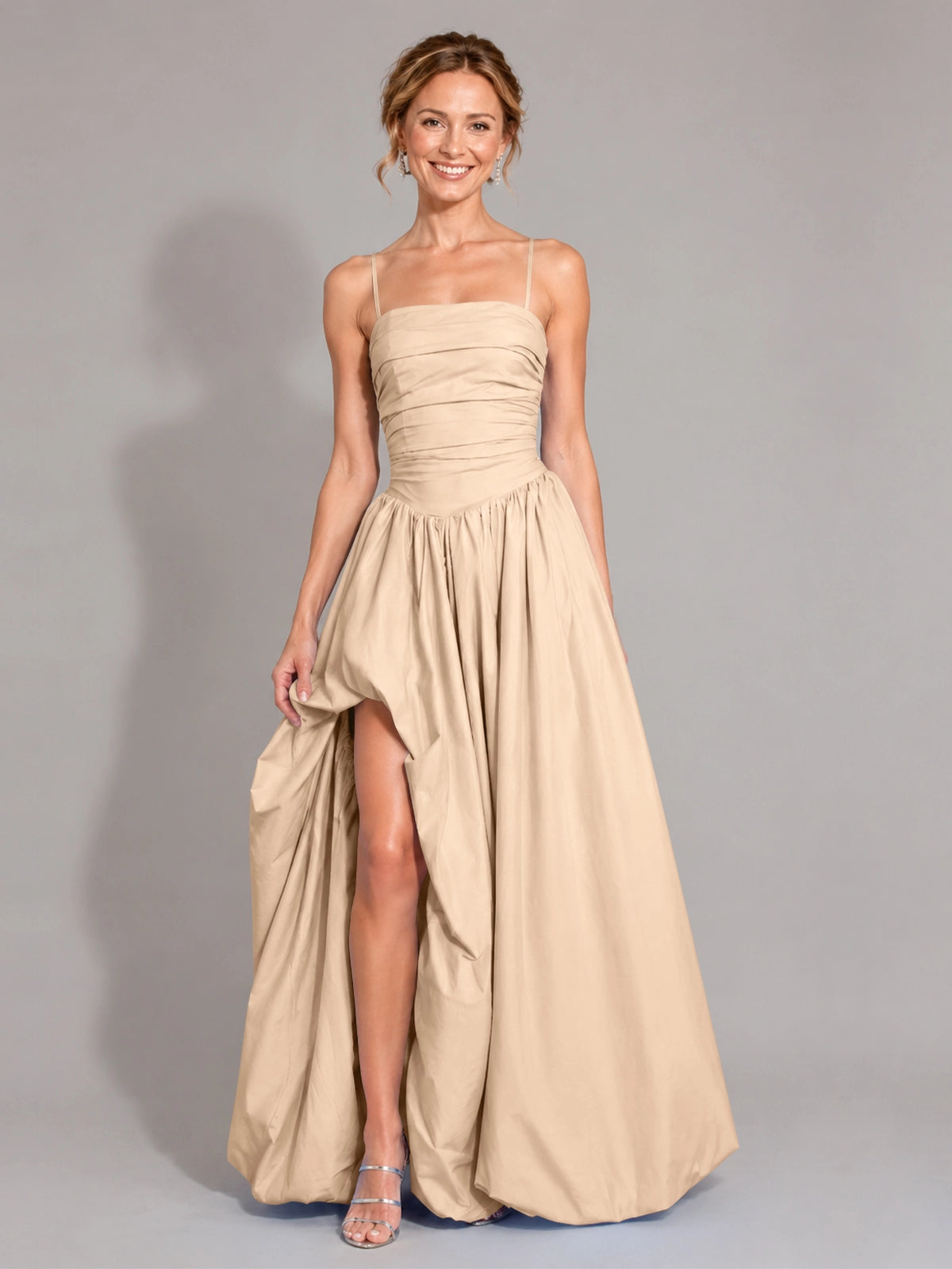Iridescent Taffeta Prom Dress with High Slit 