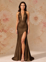 Satin Prom Dress with Halter Neck 