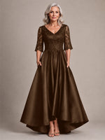 Satin Mother of the Bride Dress with Lace Sleeves 