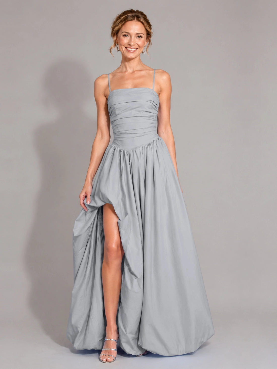 Iridescent Taffeta Prom Dress with High Slit 