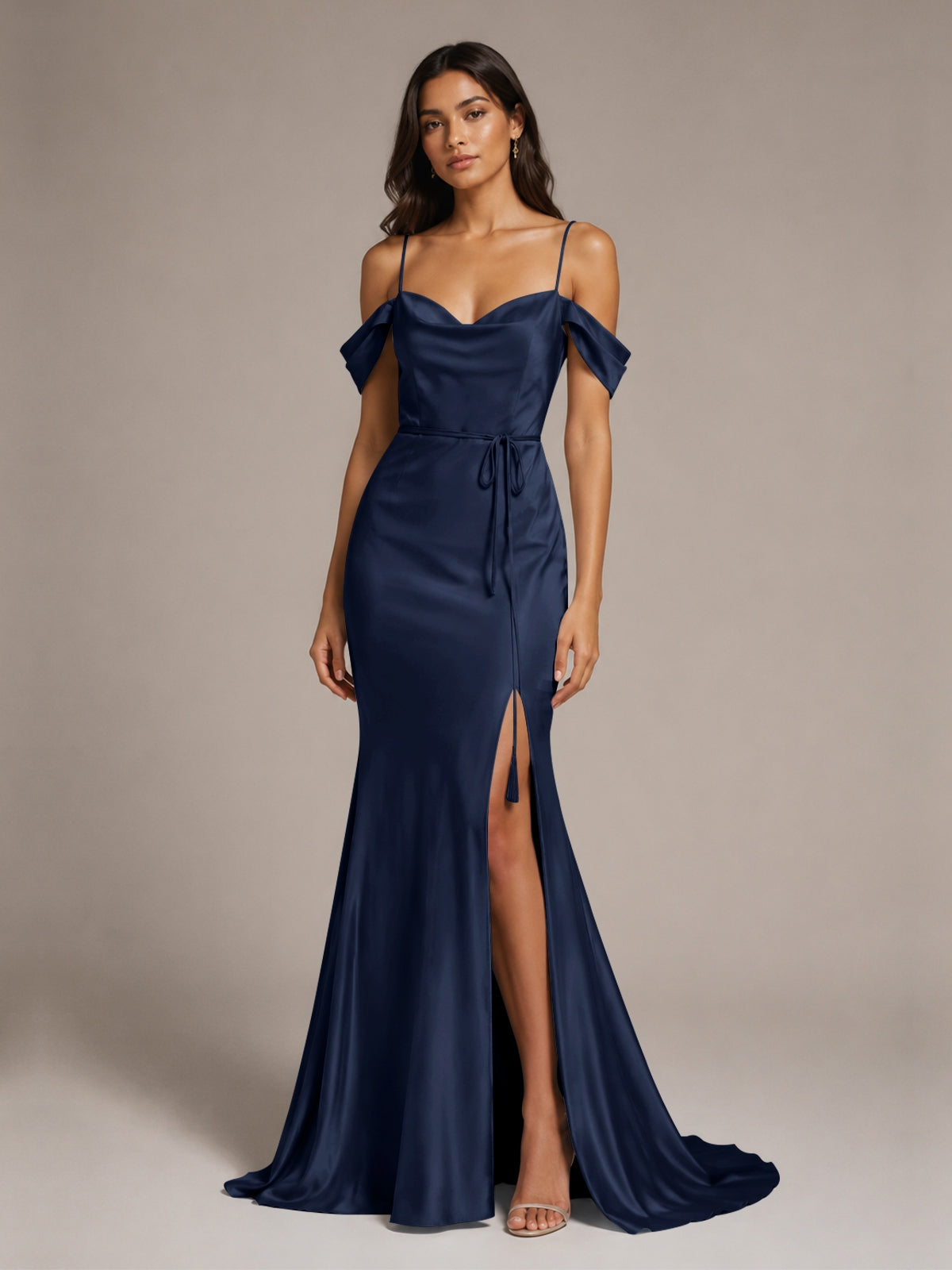 Mermaid Bridesmaid Dress with Tie Waist Sash