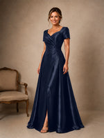 Silk-like Prom Dress with Short Sleeves 