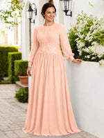 Chiffon Mother of the Bride Dress with Jewel Neckline-Plus Size 