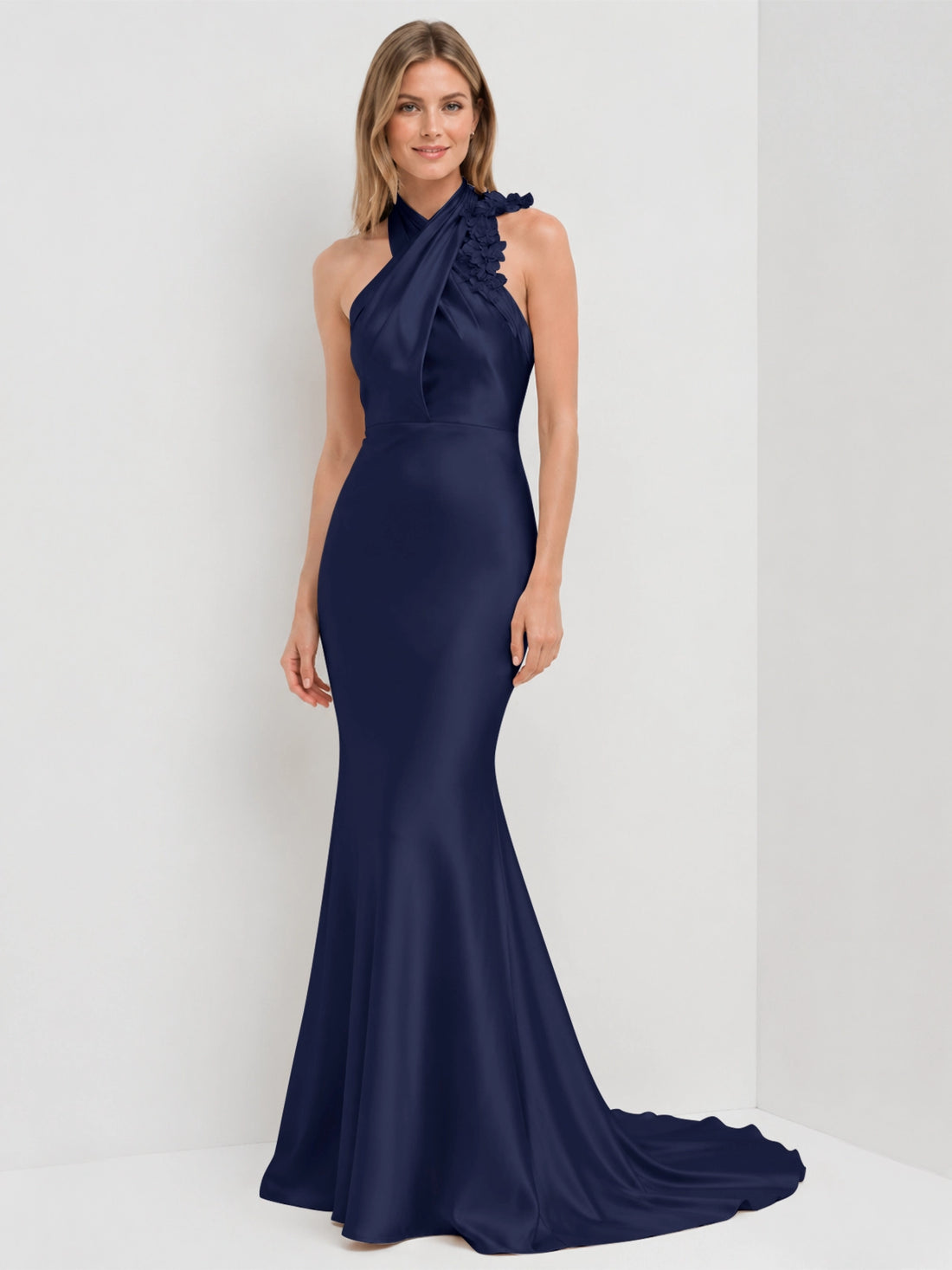 Silk-like Bridesmaid Dress with 3D Floral 