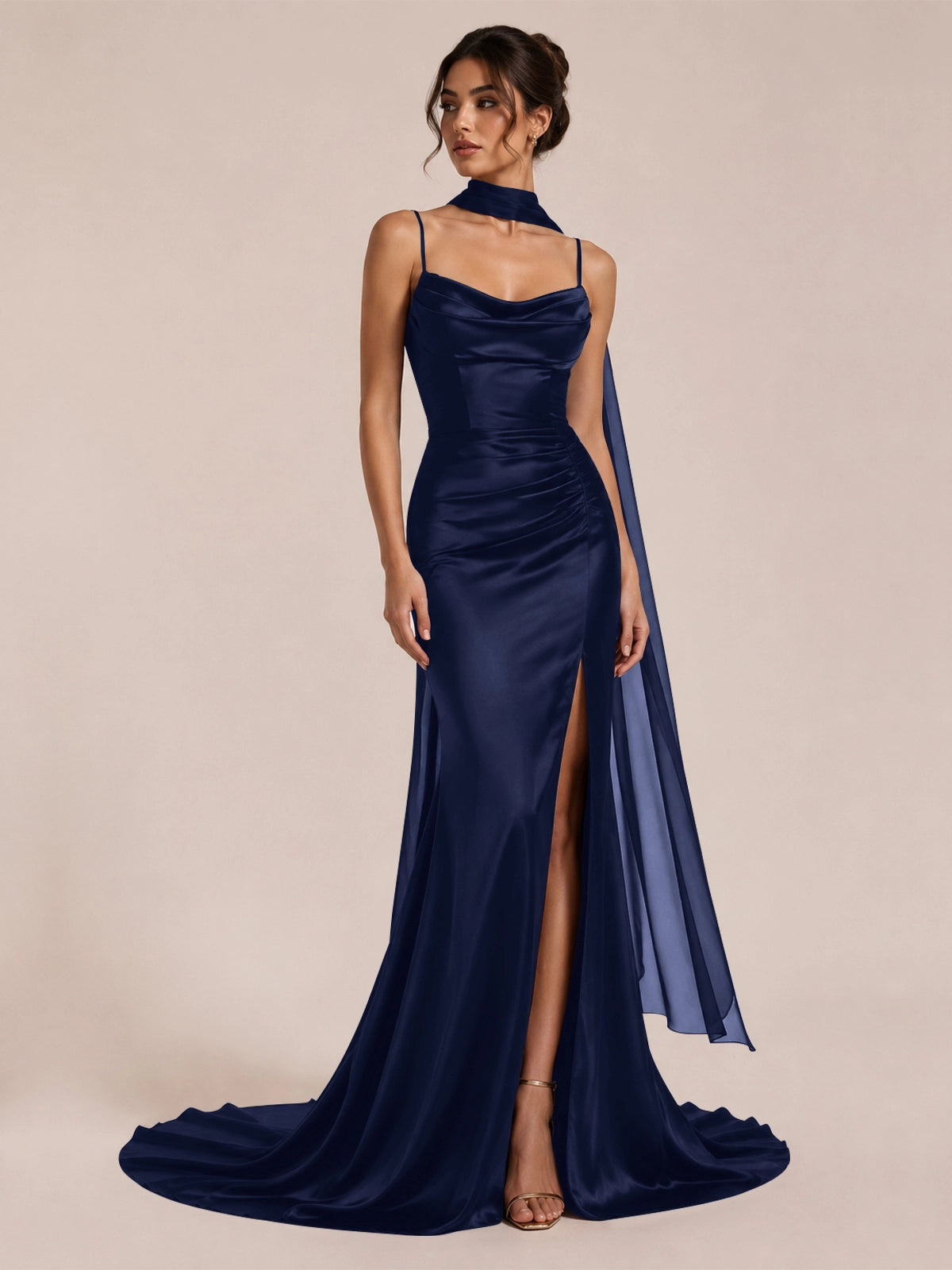 Mermaid Bridesmaid Dress with Neck Scarf 