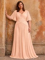 Cowl Neck Mother of the Bride Dress with Applique-Plus Size 