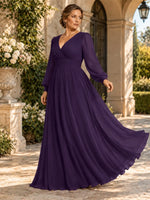 Chiffon Mother of the Bride Dress with Long Sleeves-Plus Size 