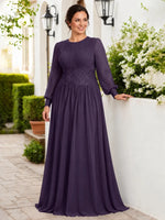 Chiffon Mother of the Bride Dress with Jewel Neckline-Plus Size 