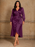 Silk-like Mother of the Bride Dress with Self-Tie Sash-Plus Size 