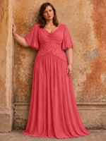 Cowl Neck Mother of the Bride Dress with Applique-Plus Size 