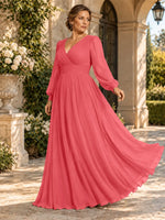 Chiffon Mother of the Bride Dress with Long Sleeves-Plus Size 