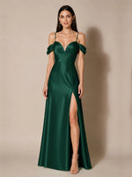 Silk-like Bridesmaid Dress with Cold Neckline 