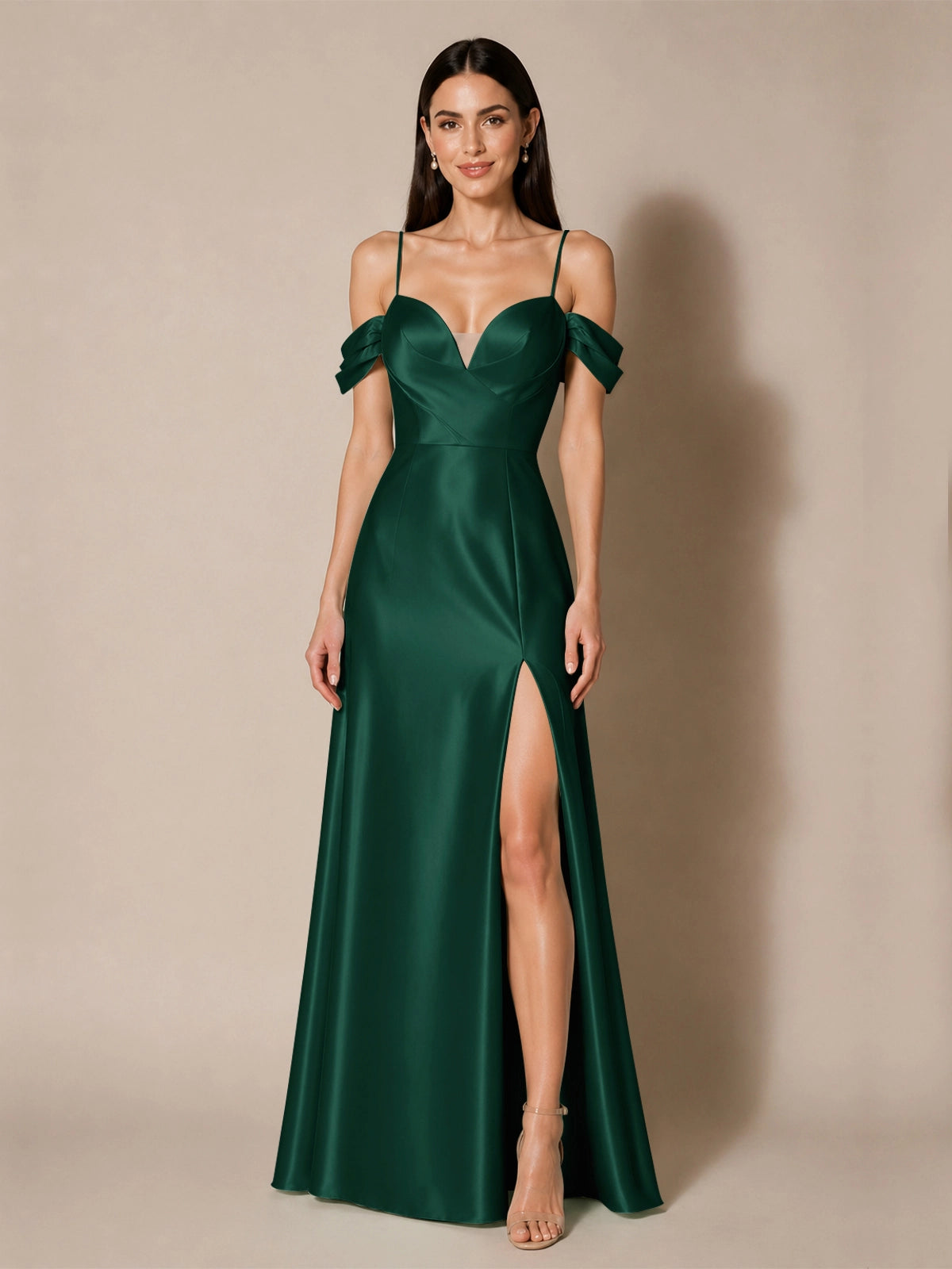 Silk-like Bridesmaid Dress with Cold Neckline 