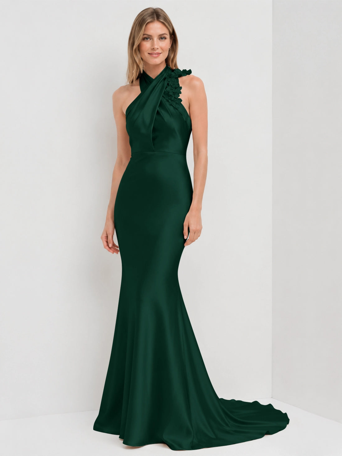 Silk-like Bridesmaid Dress with 3D Floral 