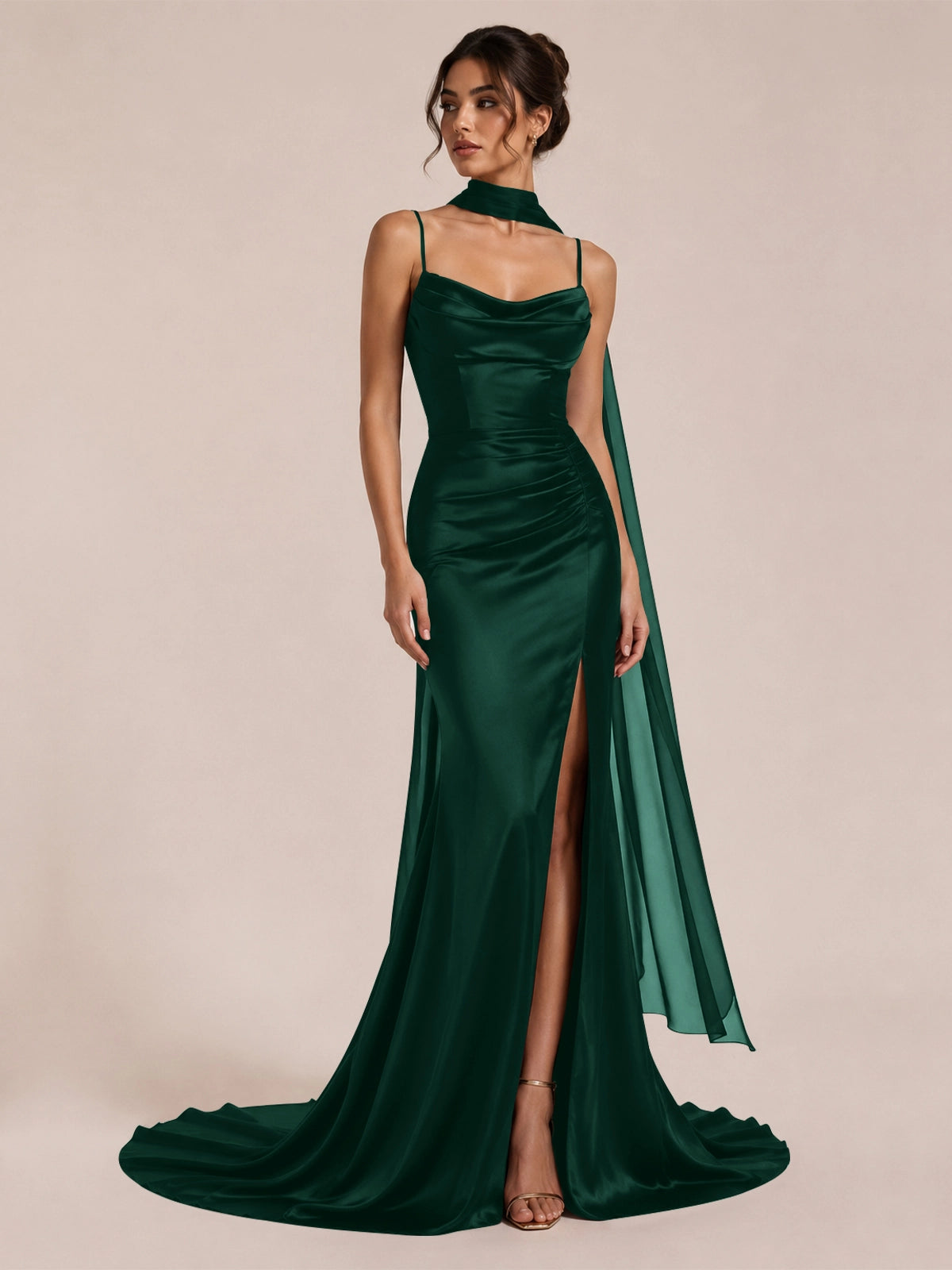 Mermaid Bridesmaid Dress with Neck Scarf 