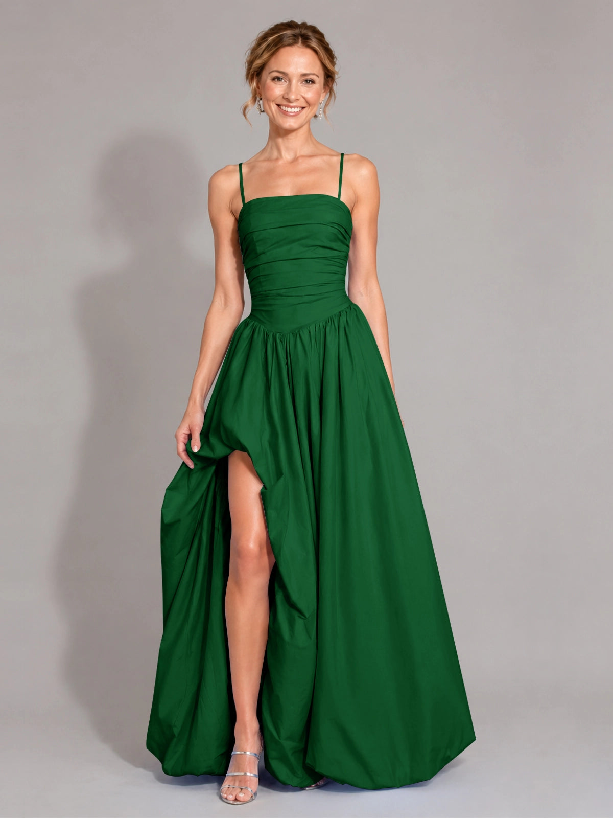 Iridescent Taffeta Prom Dress with High Slit 