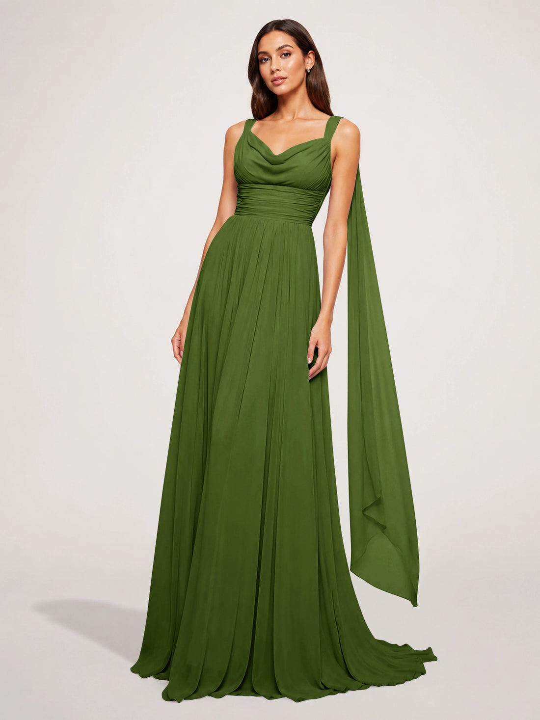 Chiffon Bridesmaid Dress with Draped Scarf 