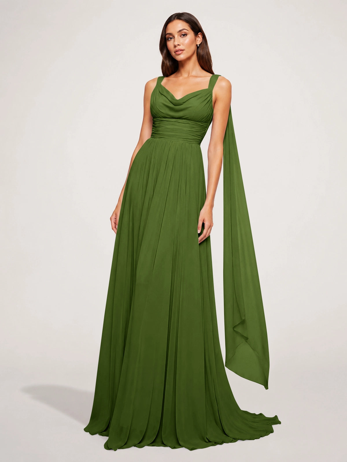 Chiffon Bridesmaid Dress with Draped Scarf 