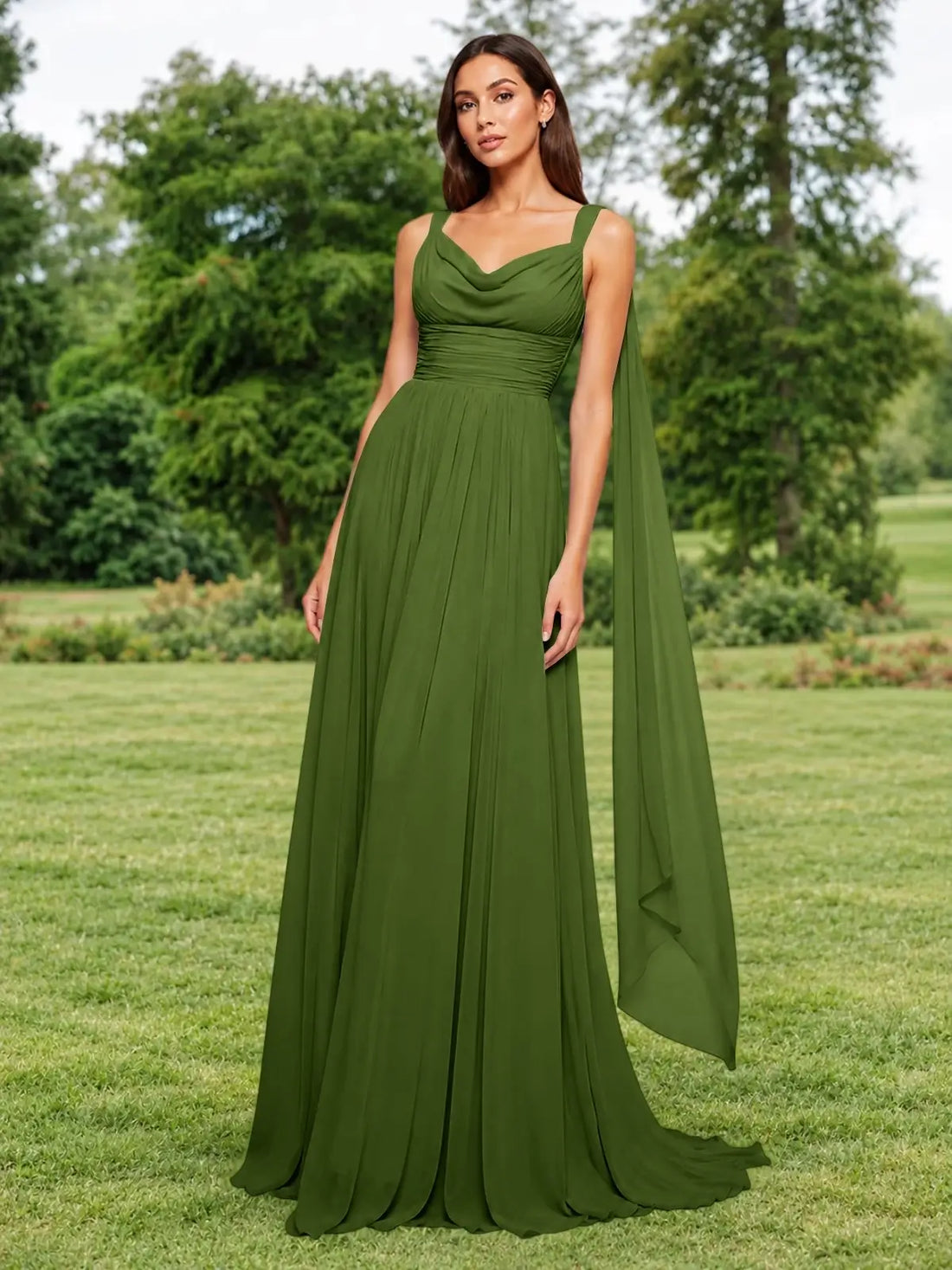 Chiffon Bridesmaid Dress with Draped Scarf 