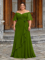 Chiffon Mother of the Bride Dress with 3D Rosette-Plus Size 