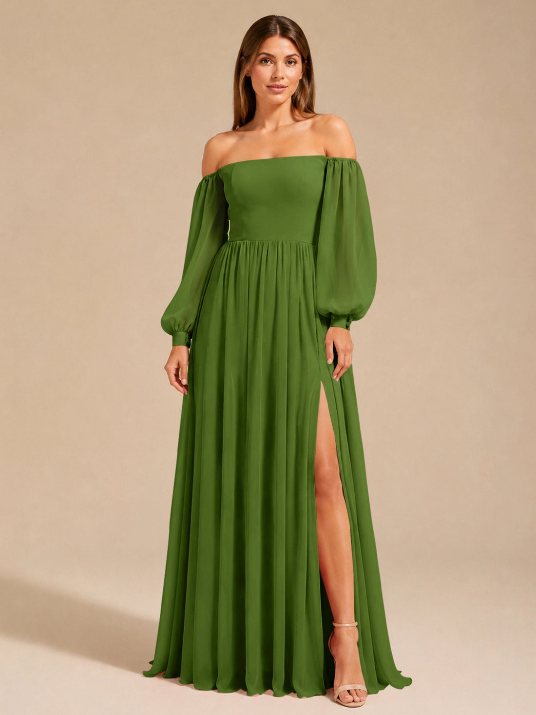 A-line Bridesmaid Dress with Long Bishop Sleeves 