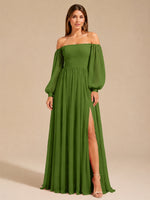 A-line Bridesmaid Dress with Long Bishop Sleeves 