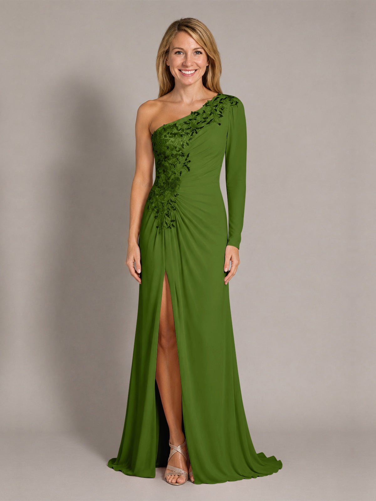 One-Shoulder Mother of the Bride Dress with Appliques