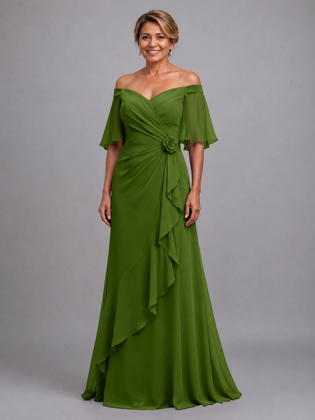 Chiffon Mother of the Bride Dress with 3D Rosette 