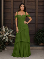 Chiffon Bridesmaid Dress with Cold-Shoulder 