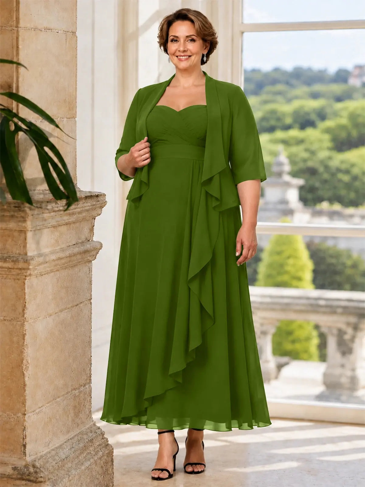 Two-piece Mother of the Bride Dress with Ruffle Design-Plus Size 