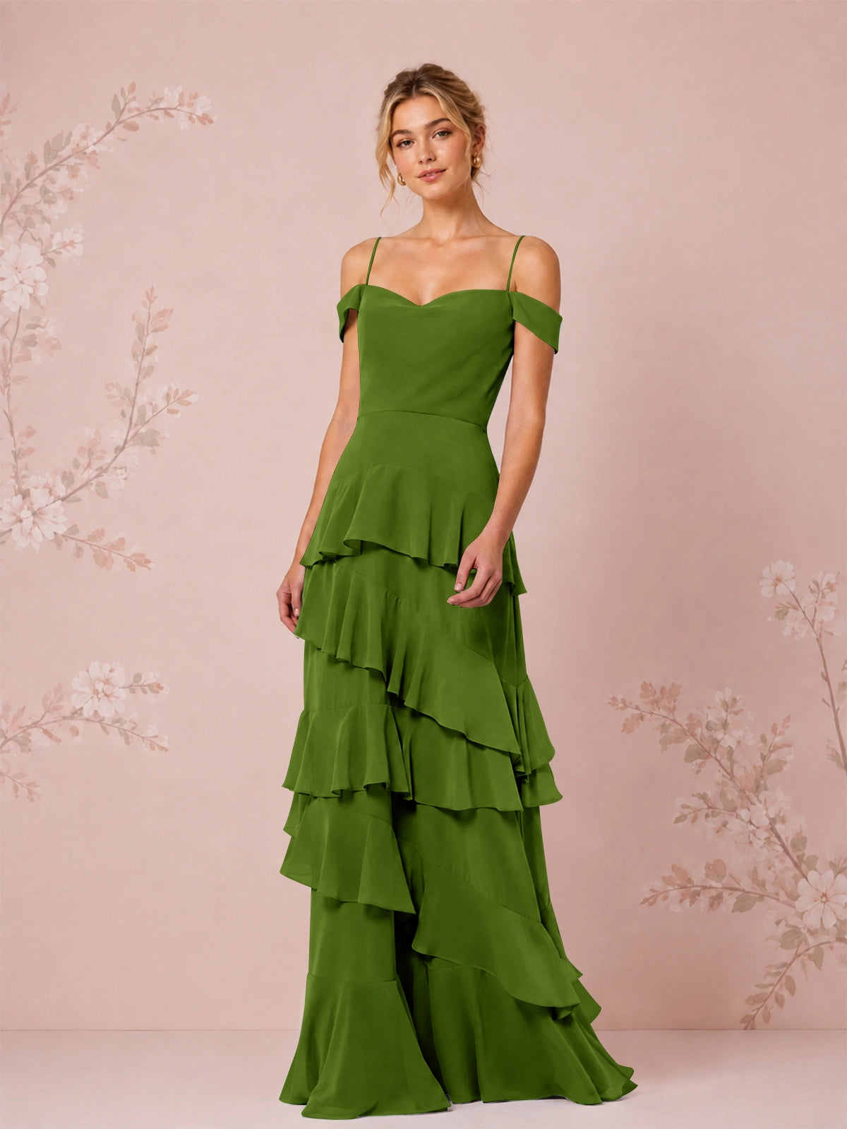 Chiffon Bridesmaid Dress with Tiered Ruffles 