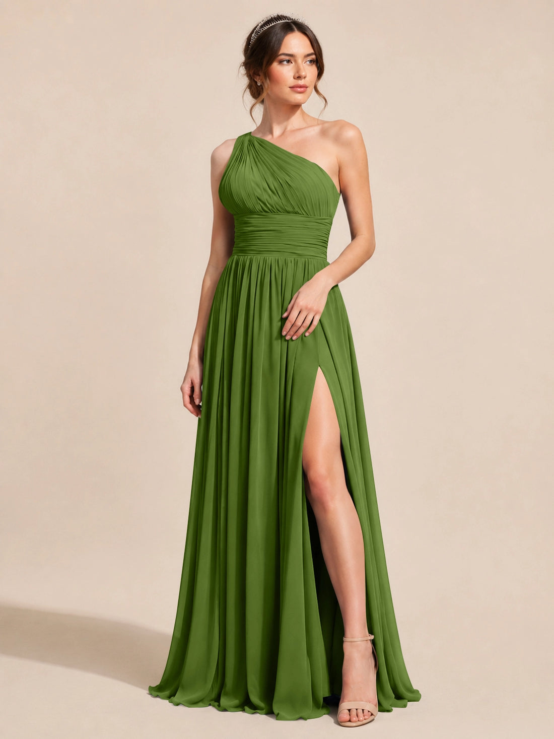 Chiffon Bridesmaid Dress with One-Shoulder Neckline 