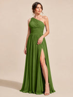 Chiffon Bridesmaid Dress with One-Shoulder Neckline 