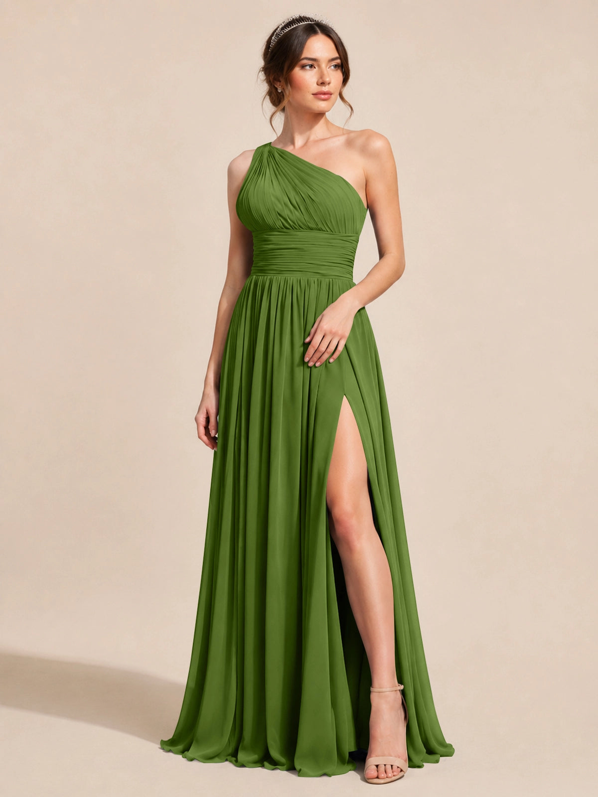 Chiffon Bridesmaid Dress with One-Shoulder Neckline 