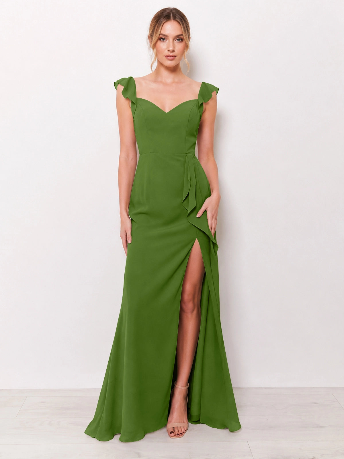 Chiffon Bridesmaid Dress with Ruffle Straps 