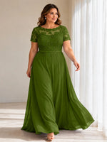 Illusion Applique Chiffon Dress-Plus Size 