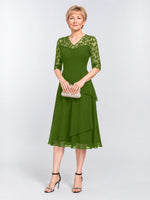 A-line Mother of the Bride Dress with Lace Sleeves 