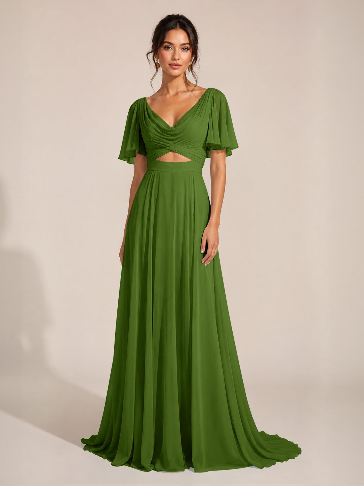 Cowl Neck Bridesmaid Dress with Cut-Out Detail