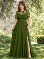 Lace Mother of the Bride Dress with Illusion Neckline-Plus Size 