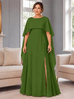 Chiffon Mother of the Bride Dress with Cape Overlay-Plus Size 