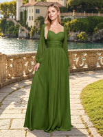 Elegant A-line Bridesmaid Dress with Long Sleeves