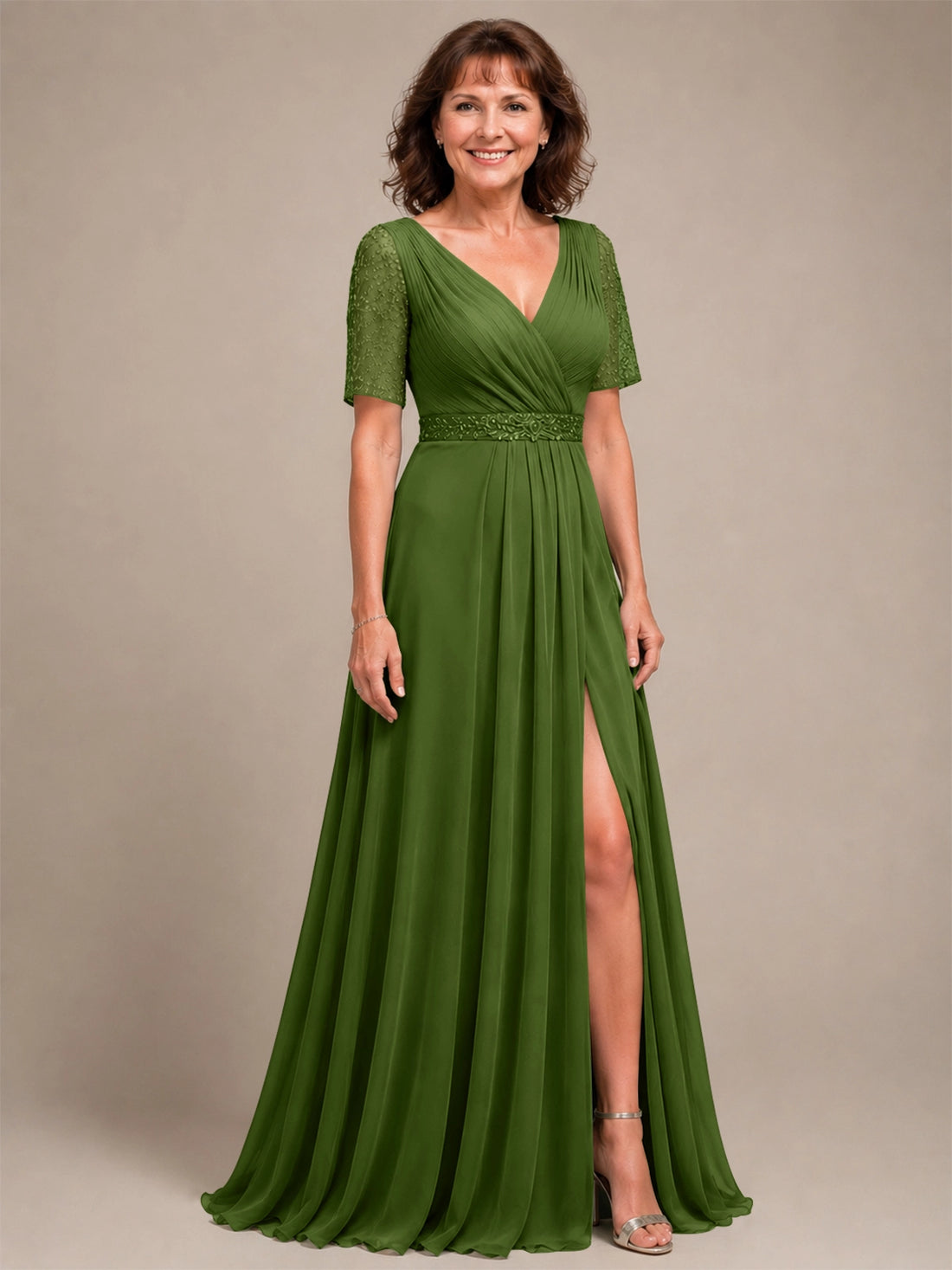 Surplice Neckline Mother of the Bride Dress with Slit 