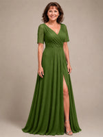 Surplice Neckline Mother of the Bride Dress with Slit 