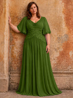 Cowl Neck Mother of the Bride Dress with Applique-Plus Size 