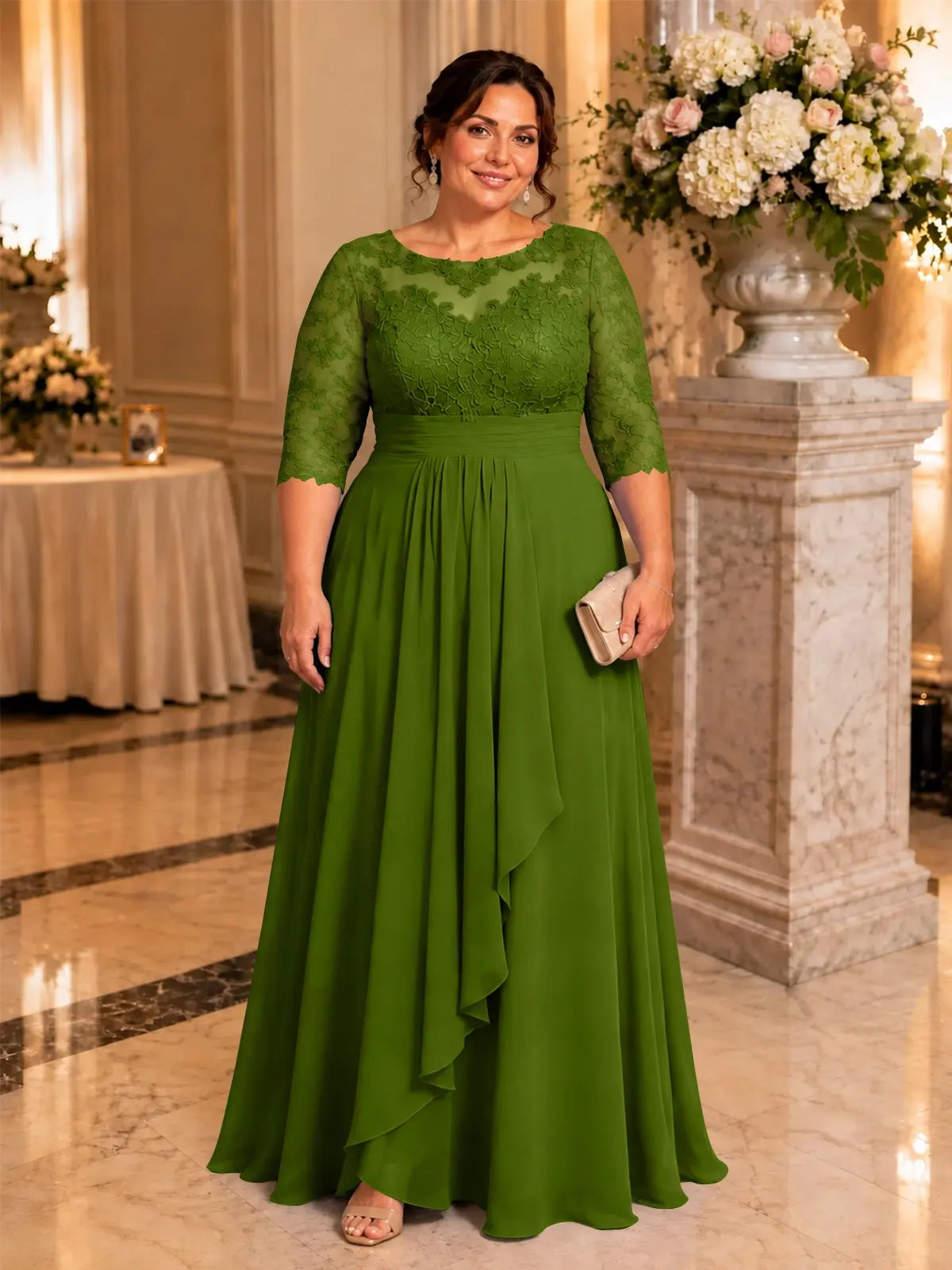 Three Quarter Sleeve Mother Dress-Plus Size 
